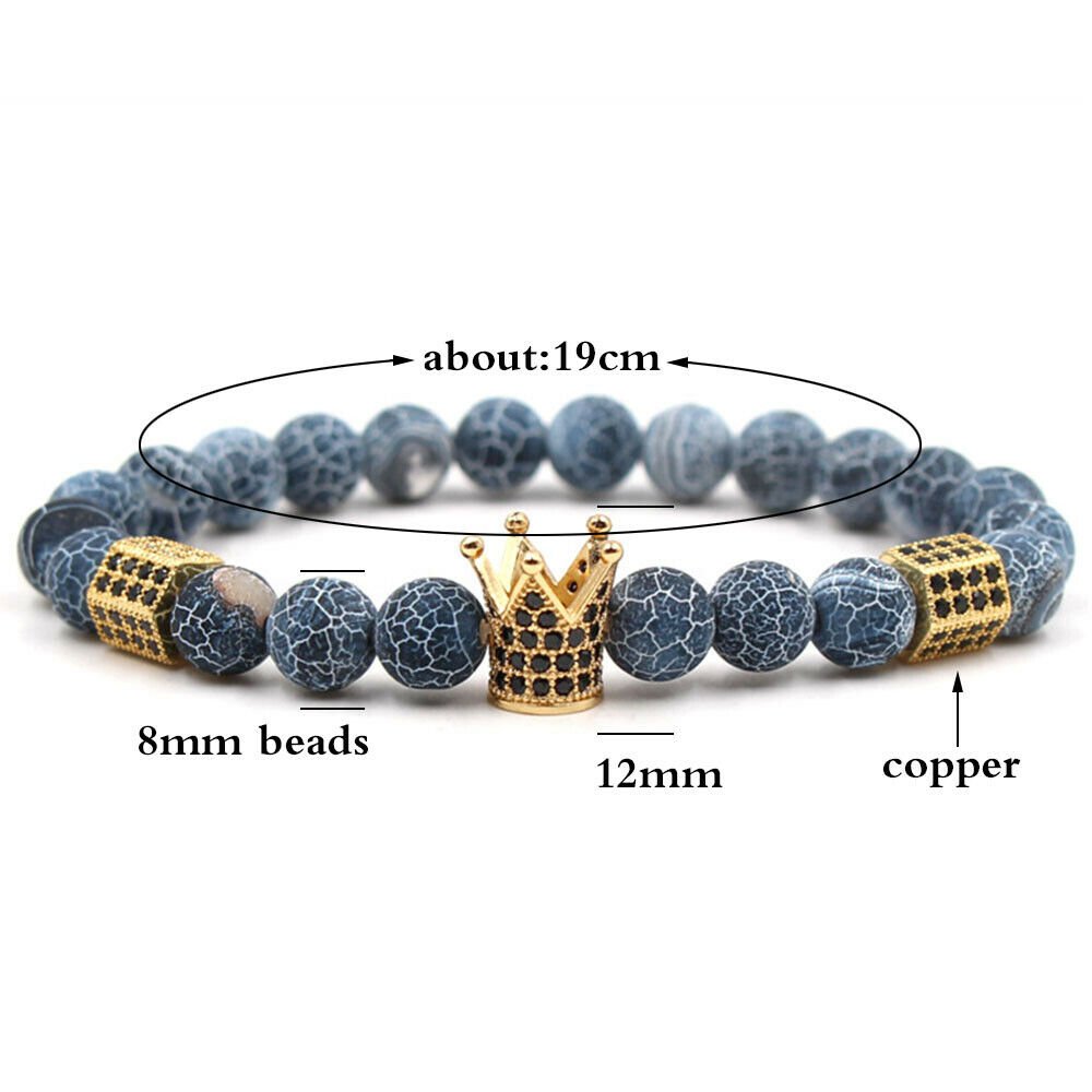 Cool Men's Lava Skull Crown Bracelet Natural Stone Bead Bracelet Men's Gift