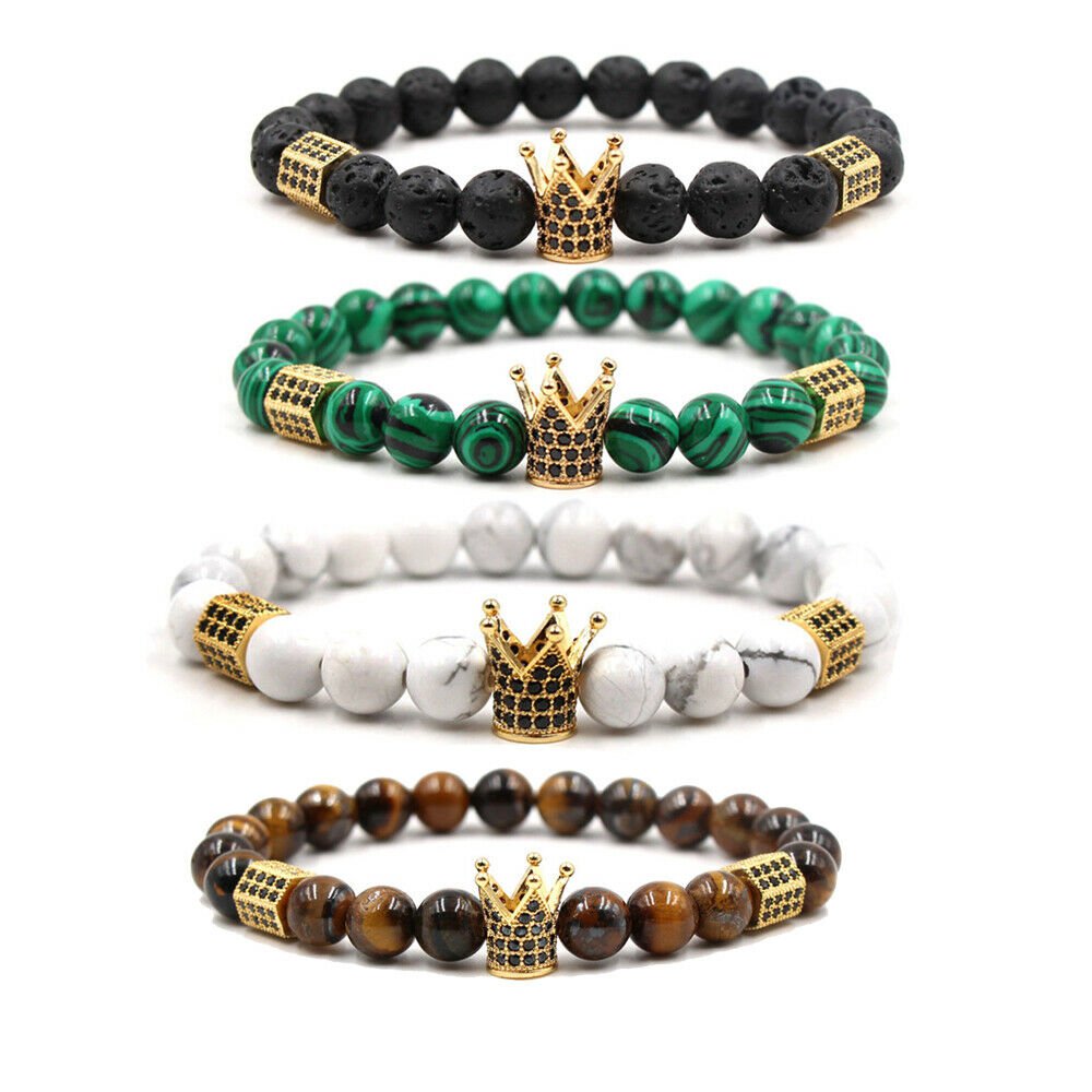 King Crown Bracelet Bead Macrame Natural Stone Bracelet Men Women Handmade Gift