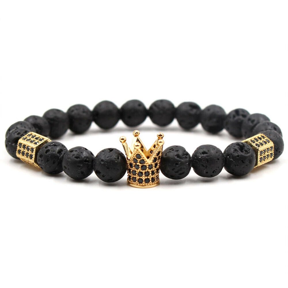 Cool Men's Matte Onyx Crown Bracelet Natural Stone Bead Bracelet Men's Gift