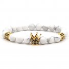 Cool Men's White Howlite Crown Bracelet Natural Stone Bead Bracelet Men's Gift