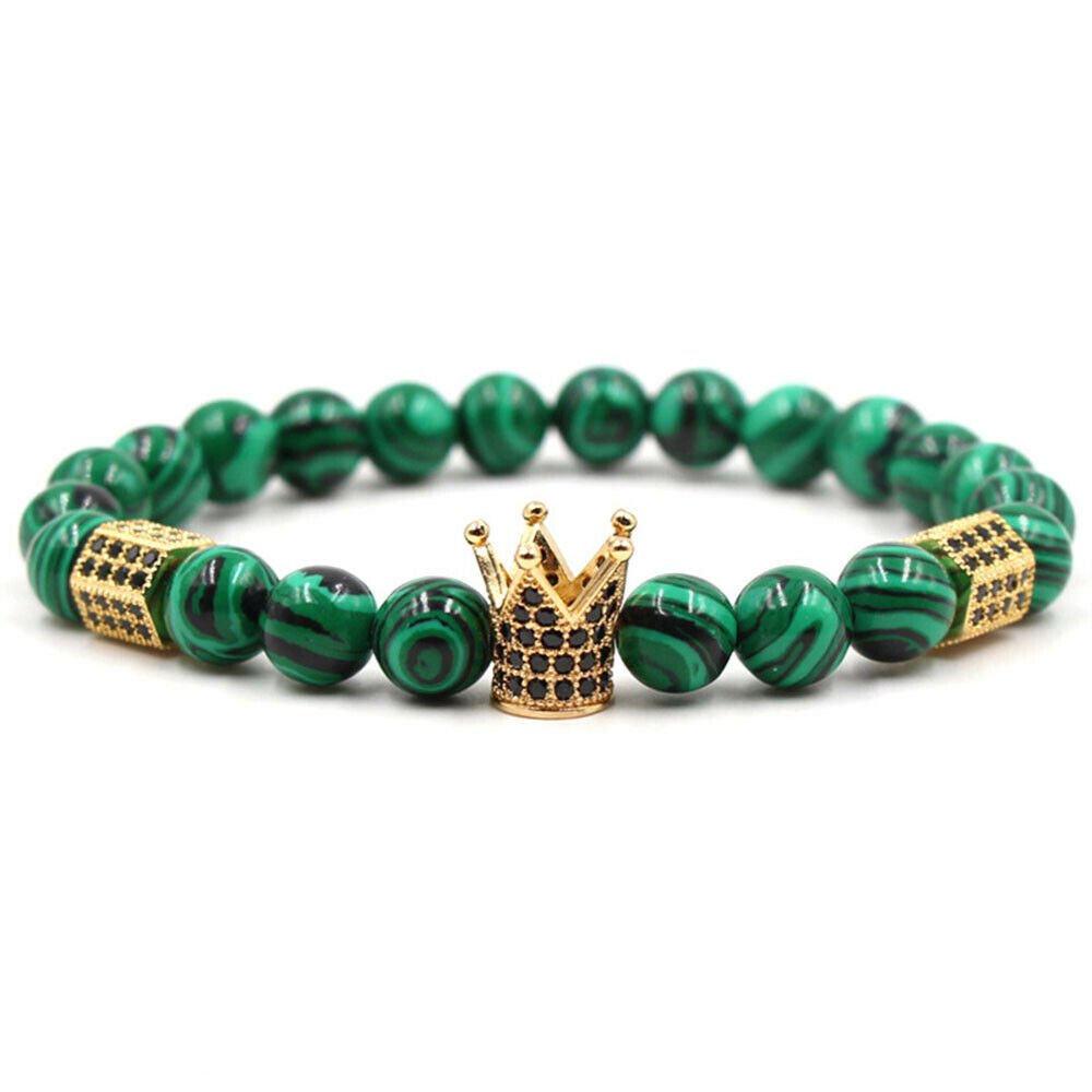 Cool Men's Green Jasper Crown Bracelet Natural Stone Bead Bracelet Men's Gift