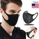 3 PCs Washable Black Fashion Masks Reusable Breathable Anti-Dust Face Shield USA