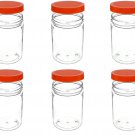 6 Pack 25oz Clear Plastic Jars PET With Orange Lid For Food, Powder Storage