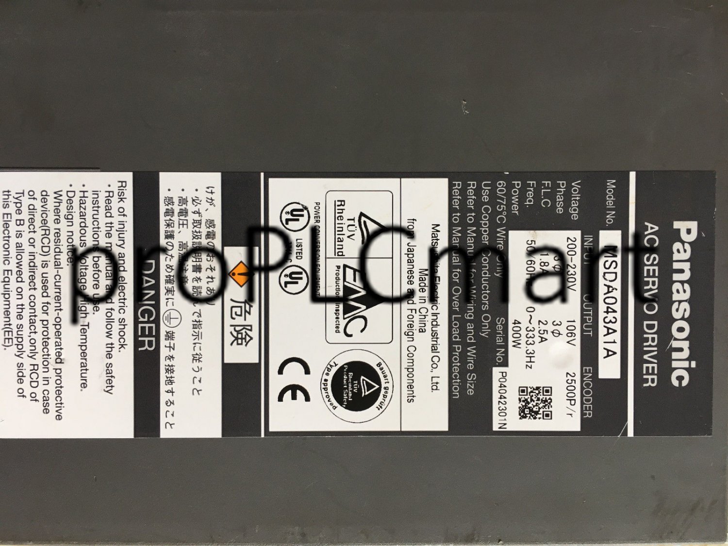 PANASONIC SERVO DRIVE MSDA043A1A EXPEDITED SHIPPING USED