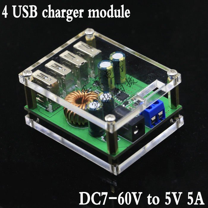 4 USB DC charger module step down module with case for phone car