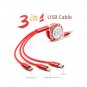 3 in1 Retractable 1M USB Cable Charging for TYPE-C for iphone/ Samsung Cable-c