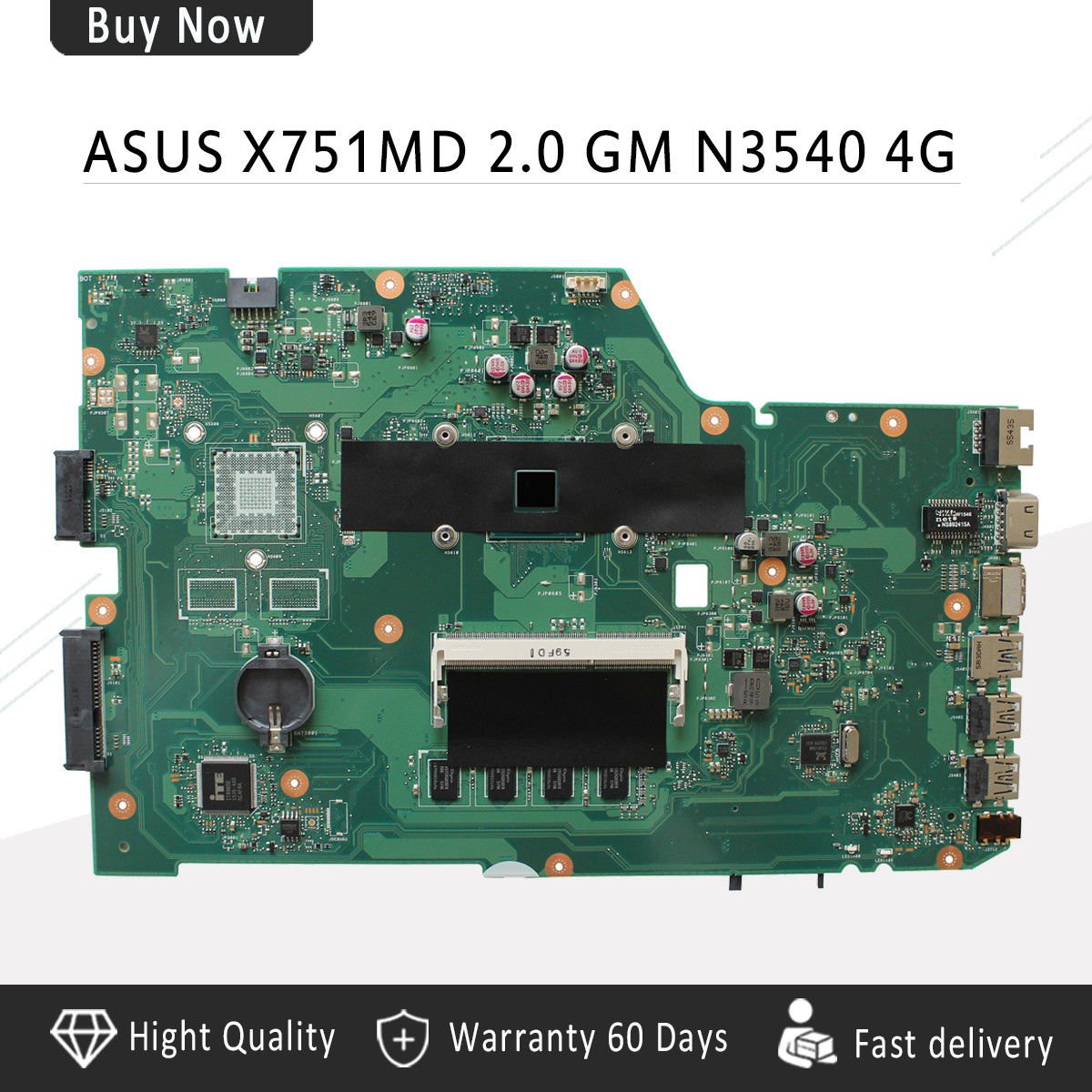 ASUS X751MD X751MA K751MA REV2.0 Laptop Motherboard N3540U CPU 4GB RAM DDR3-c