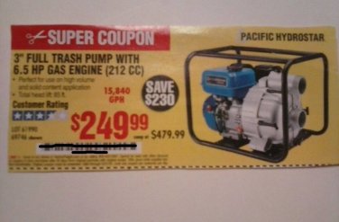 Harbor Freight Coupon For 3 Full Trash Pump With 6 5 Hp Gas Engine