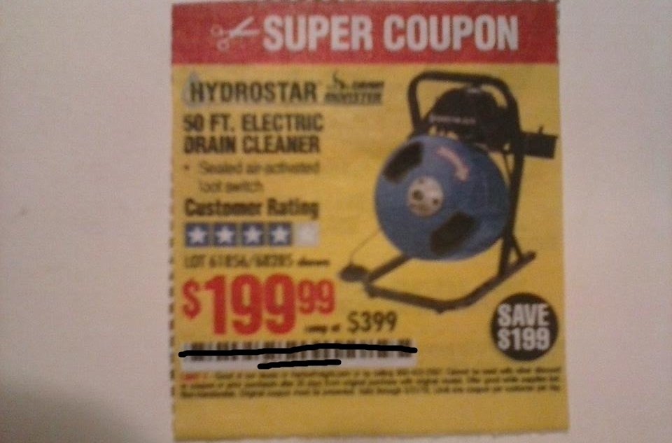 25 ft. Drain Cleaner With Drill Attachment for $12.99 – Harbor Freight  Coupons