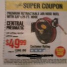 Harbor Freight Coupon For Premium Retractable Air Hose Reel With 3/8" x 25 FT. Hose. SAVE $50.00