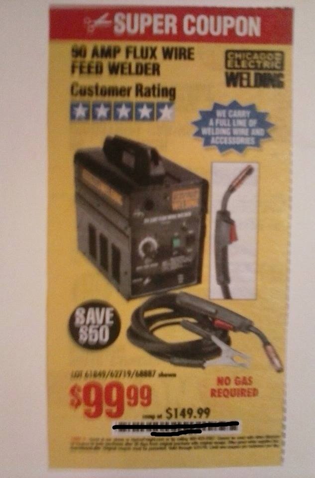 Harbor Freight Coupon For 90 AMP Flux Wire Welder. SAVE 50.00