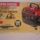 Harbor Freight Coupon For 900 Peak/700 Running Watt 2HP, 2 Cycle Gas Generator
