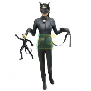 Free Shipping Kid S Miraculous Ladybug Adrien Agreste Cat Noir Cosplay Costume Boy Pu Jumpsuit