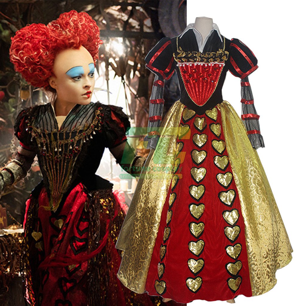 Free Shipping Alice In Wonderland The Red Queen Of Hearts Dress Cosplay Costume 