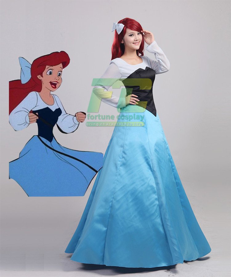 Free Shipping The Little Mermaid Adult Ariel Cosplay Costume Blue Maid Dress