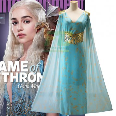 Free Shipping Game Of Thrones Cosplay Costumes Daenerys Targaryen Cosplay Sky Blue Dress