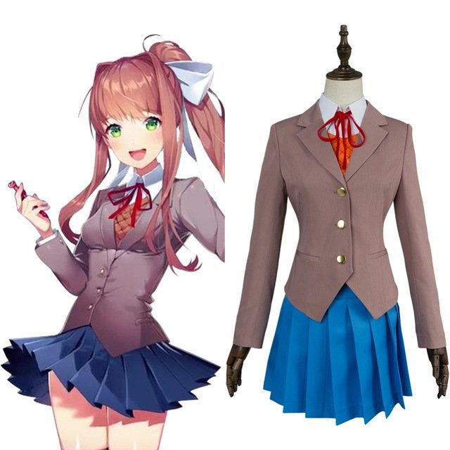 Free Shipping Doki Doki Literature Club Sayori Natsuki Yuri Monika School Uniform Cosplay Costume