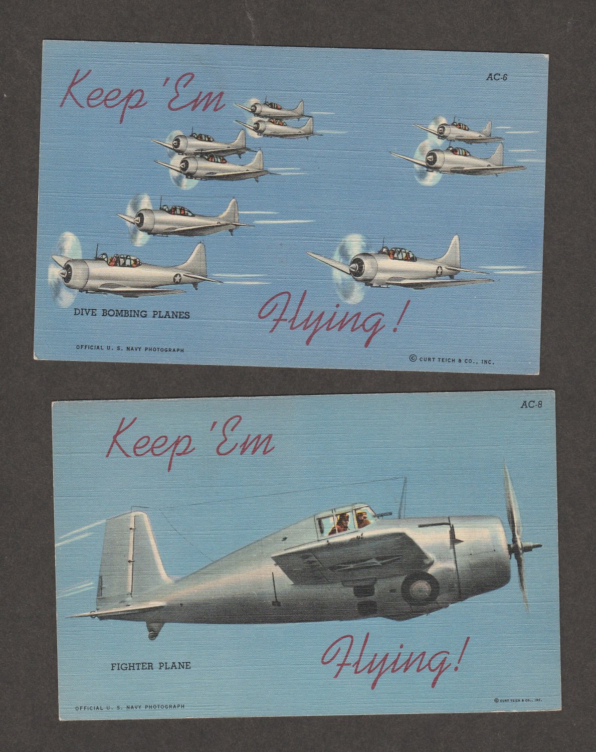 Keep 'em Flying Vintage Airplanes Aviation Post Cards Military Lot of Two