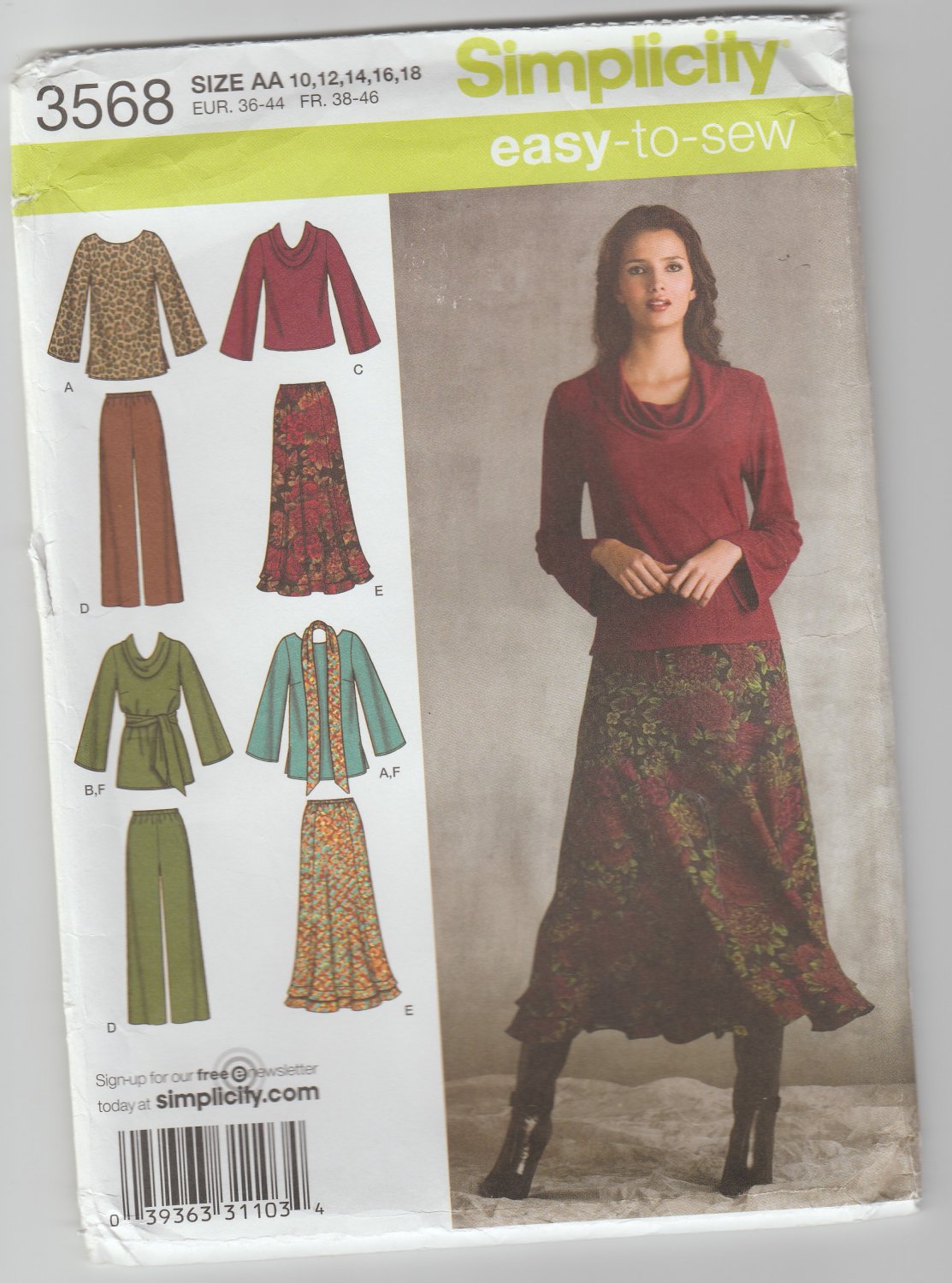 Simplicity 3568 Easy To Sew Patterns Skirt, Top, Sash Size AA 10-18