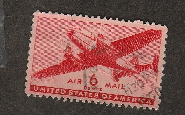 Air Mail Postage Stamp 6c Transport Plane Scott #C25 NY