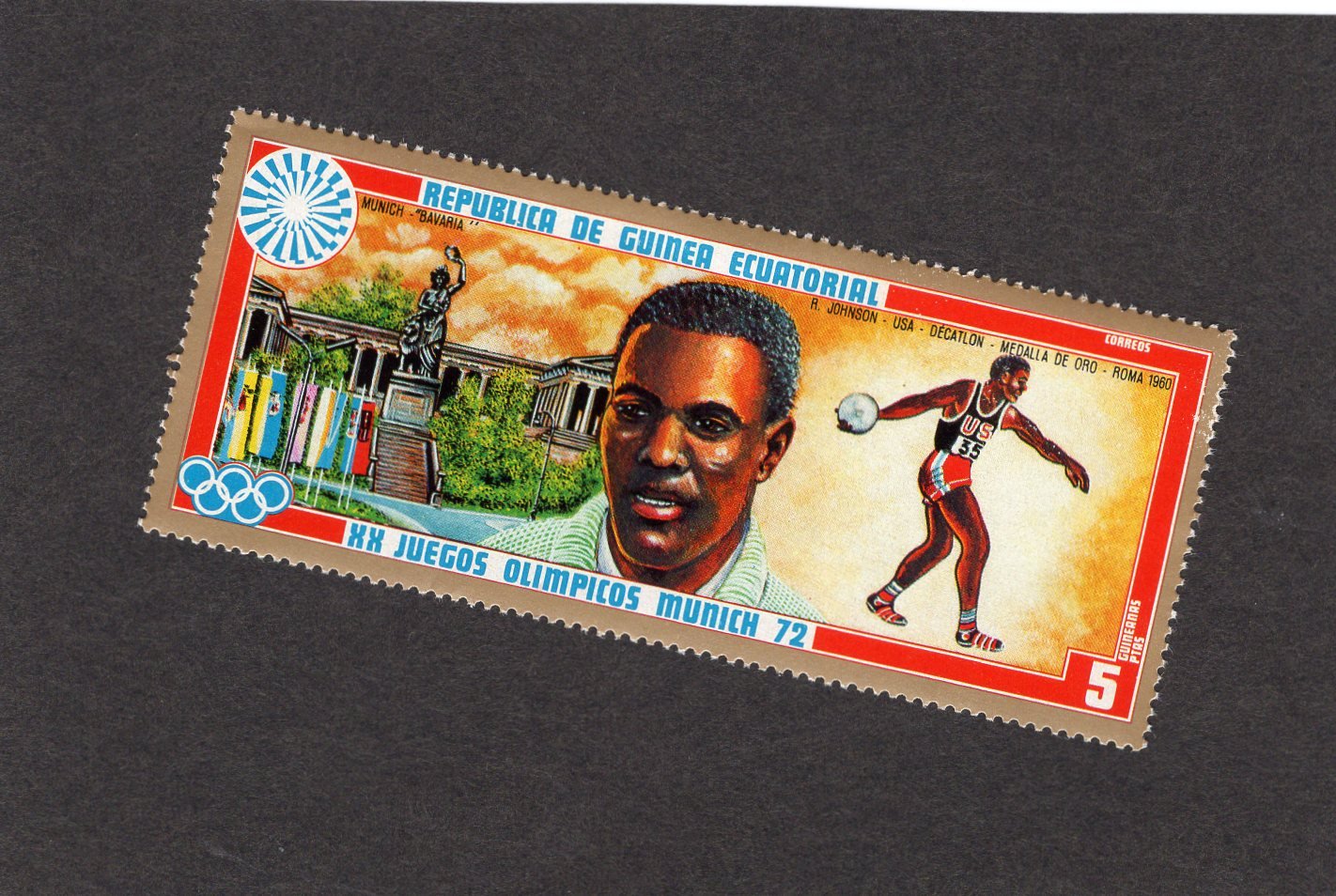 Discus Thrower, Postage Stamp, Equatorial de Guinea, Decathlon, Munich Olympics