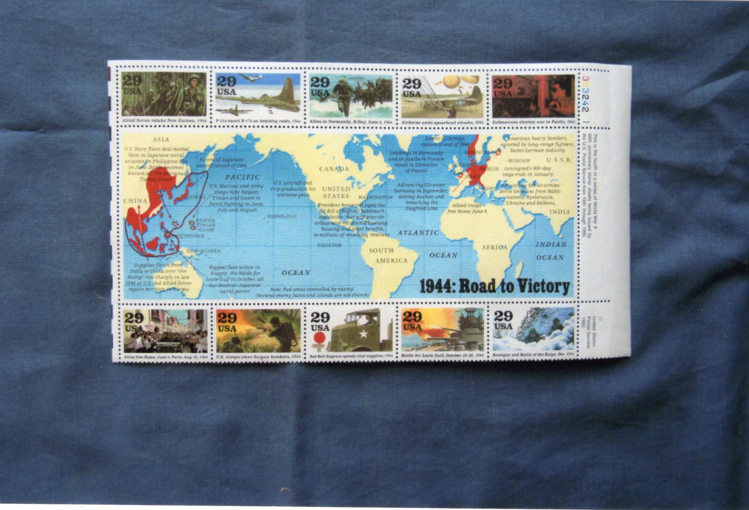 1944: Road To Victory Souvenir Sheet WW 11 Ten Postage Stamps U.S. Scott #2838