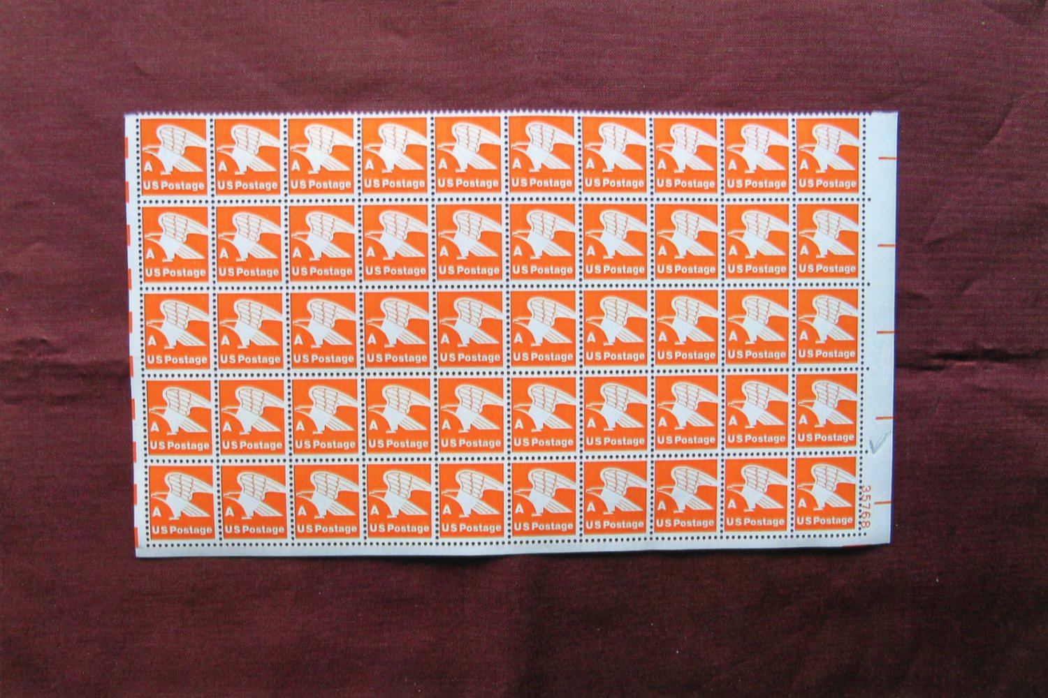 Eagle 'A' Rate Postage Stamps Orange & White, 14c, 1978, MNH, One Half Sheet