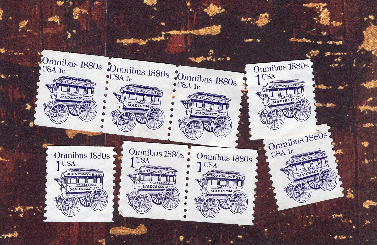 Omnibus 1880s Postage Stamps Transportation Series, Re Engraved Coil, 1c