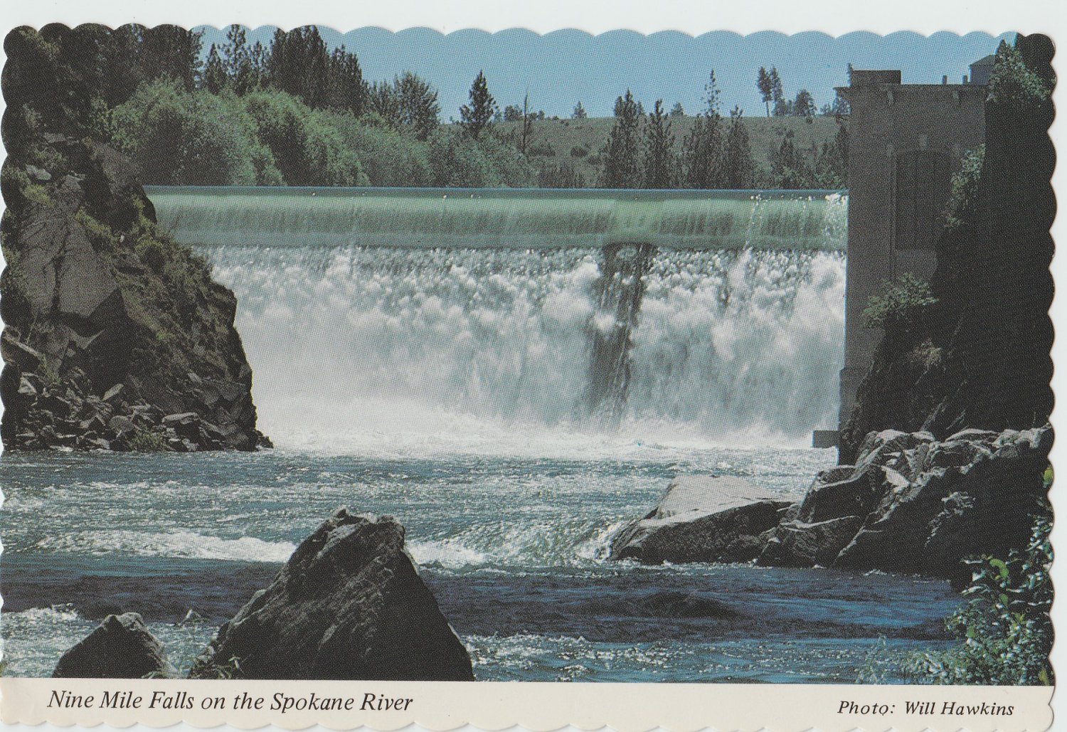 NINE MILE FALLS Postcard Spokane River Dam Scenic