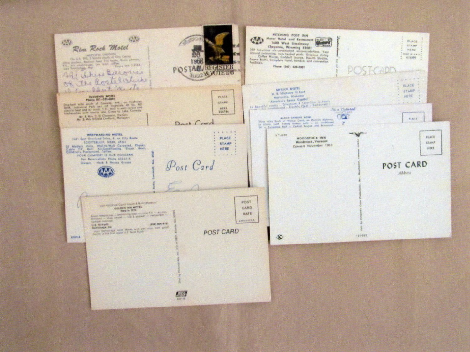 Various Motels & Inns, Vintage Advertising Postcards, Lot of 8