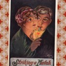 Striking A Match Vintage Postcard, Young Couple Smoking, Romance, Man & Woman