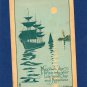 Lighthouse & Sailing Ship, Boat On Ocean, In Moonlight, Antique Postcard