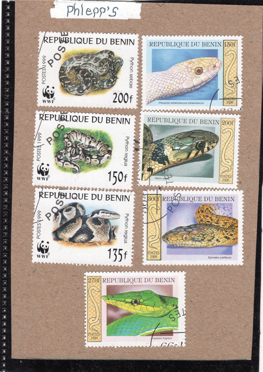 Snakes Postage Stamps Of Republic du Benin, Reptiles, WWF, Head Studies ...