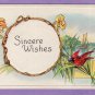 Sincere Wishes Early Art, All-Occasion Postcard With Flowers & Bird, Cardinal