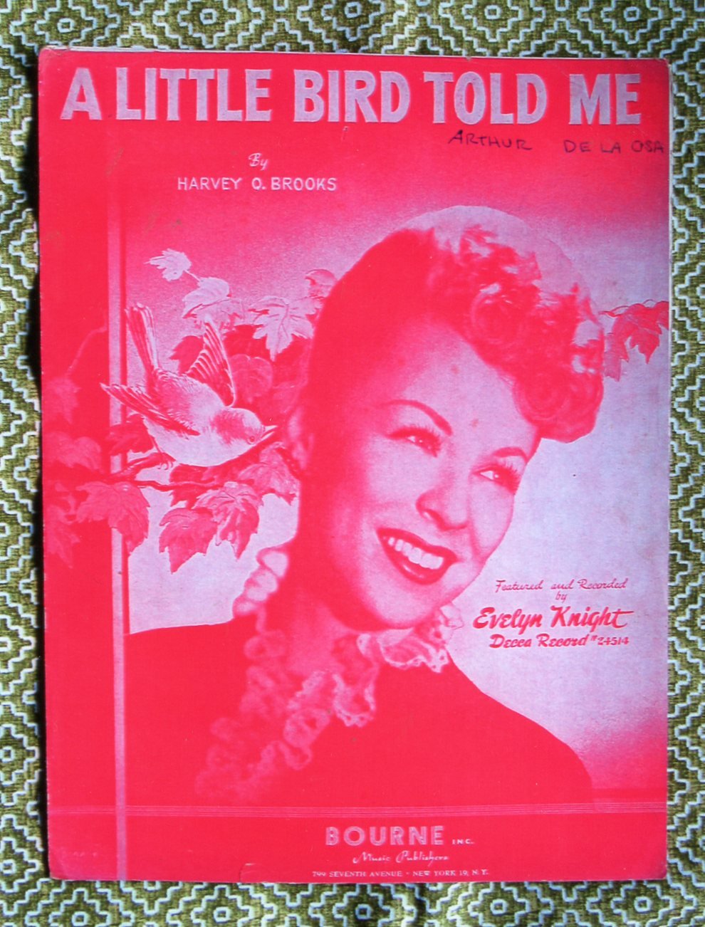 A Little Bird Told Me, Vintage Sheet Music, 1948, Harvey O. Brooks