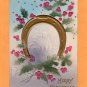 Golden Horseshoe Antique Postcard With Clover, Holly Berries