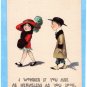 Two Children In Grown-Up Clothing, Vintage / Antique Postcard