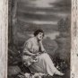 Pensive, Thoughtful Woman With Flowers, Vintage Black & White Postcard