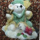 Teddy Bear In Blue Glitter, Broom, Shovel, Pipe, Miniature Figurine