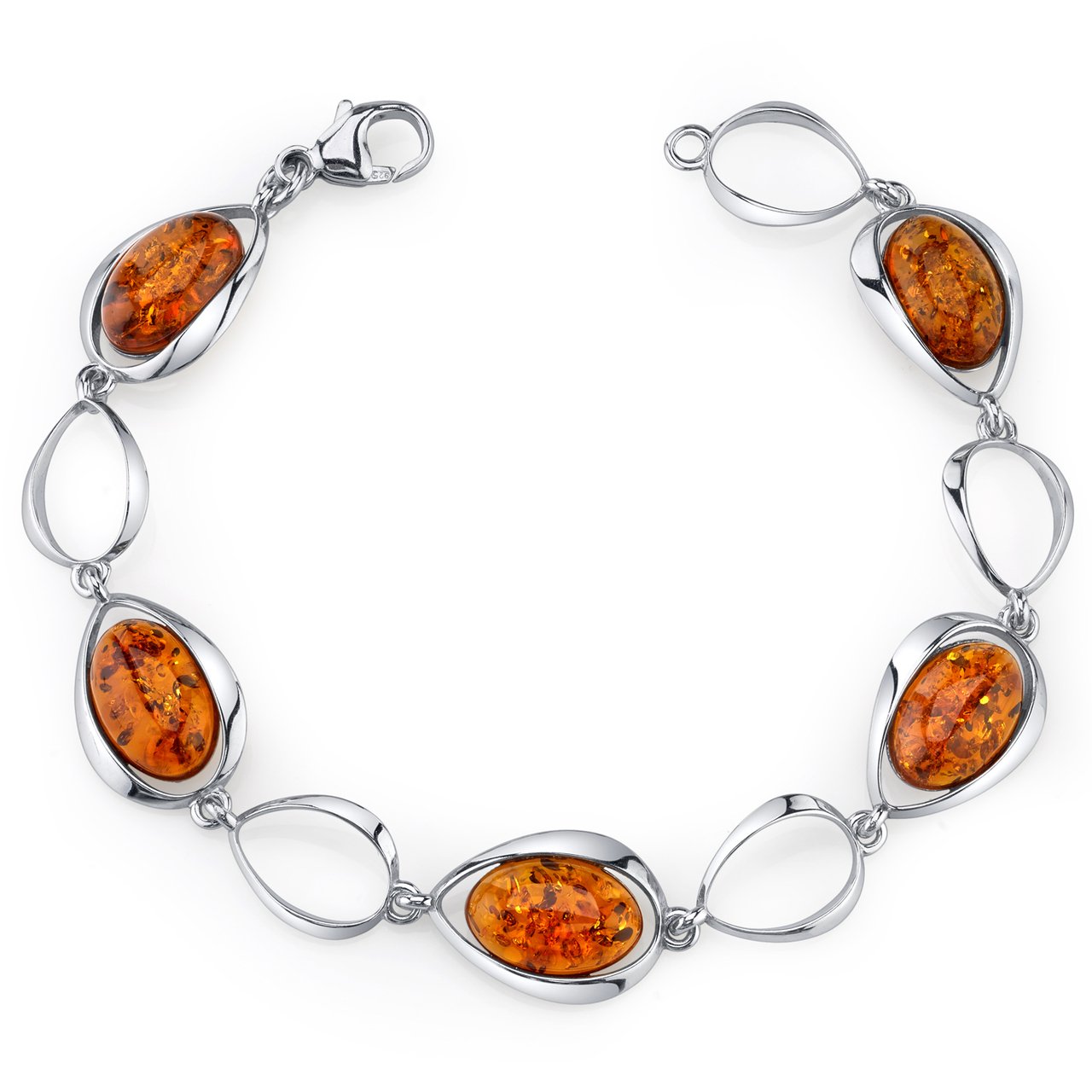 Sterling Silver Baltic Amber Oval Shape Bracelet
