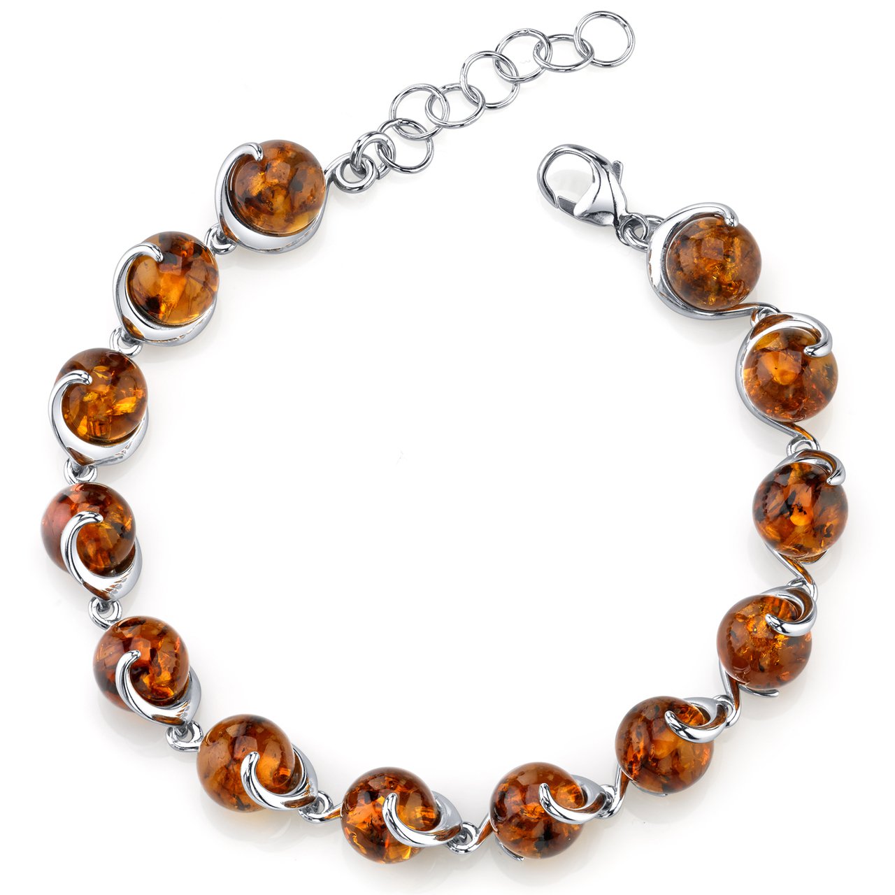 Sterling Silver Spiral Sphere Shape Amber Bracelet
