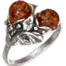 Sterling Silver Floral Honey Amber Ring