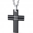 Stainless Steel Black Lined Designer Cross Pendant