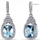 Sterling Silver Swiss Blue Topaz Halo Crown Dangle Earrings