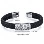 Stainless Steel Circle Motif Woven Black Leather Bracelet