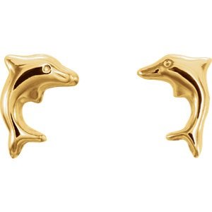 14K Yellow Gold Youth Dolphin Earrings