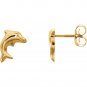 14K Yellow Gold Youth Dolphin Earrings