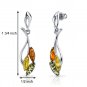 Sterling Silver Amber Leaf Dangle Earrings