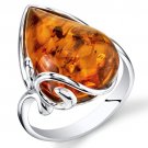Sterling Silver Large Tear Drop Amber Ring