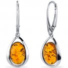 Sterling Silver Baltic Amber Oval Shape Earrings